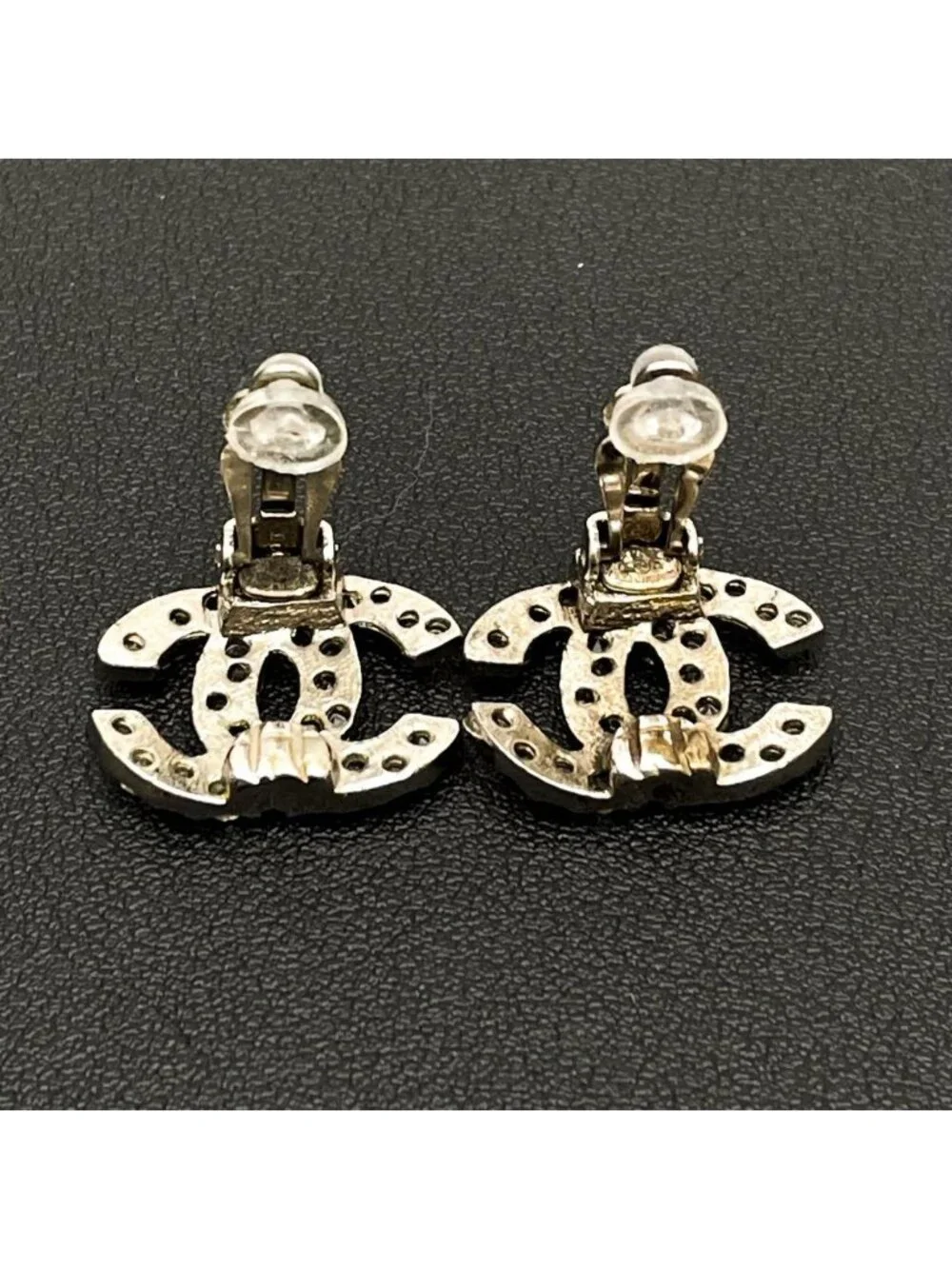 Chanel CC Logo Earrings 03A Rhinestone Icon Silver